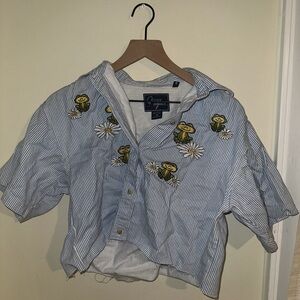 Striped Floral Embroidered Shirt